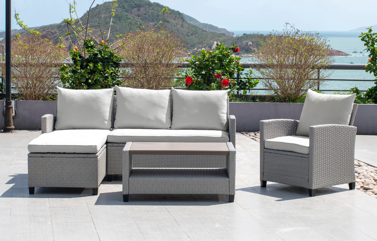 Stockholm Grey 4 Seater Chaise Lounge Set with Armchair - MINT Outdoor