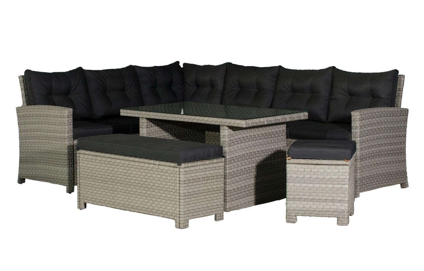 Barcelona 9 Seater Black Lounge Rattan Set with Cushions - MINT Outdoor