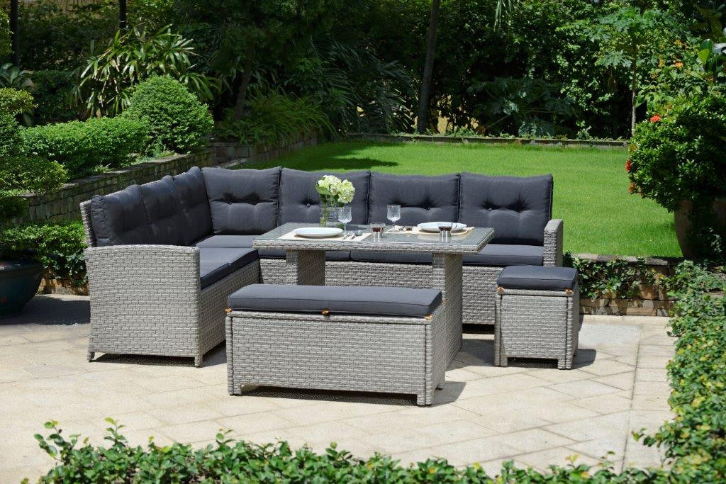 Barcelona 9 Seater Black Lounge Rattan Set with Cushions - MINT Outdoor