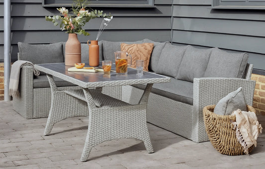 Stockholm 6 Seater Grey Rattan Corner Garden Dining and Lounge Set - MINT Outdoor