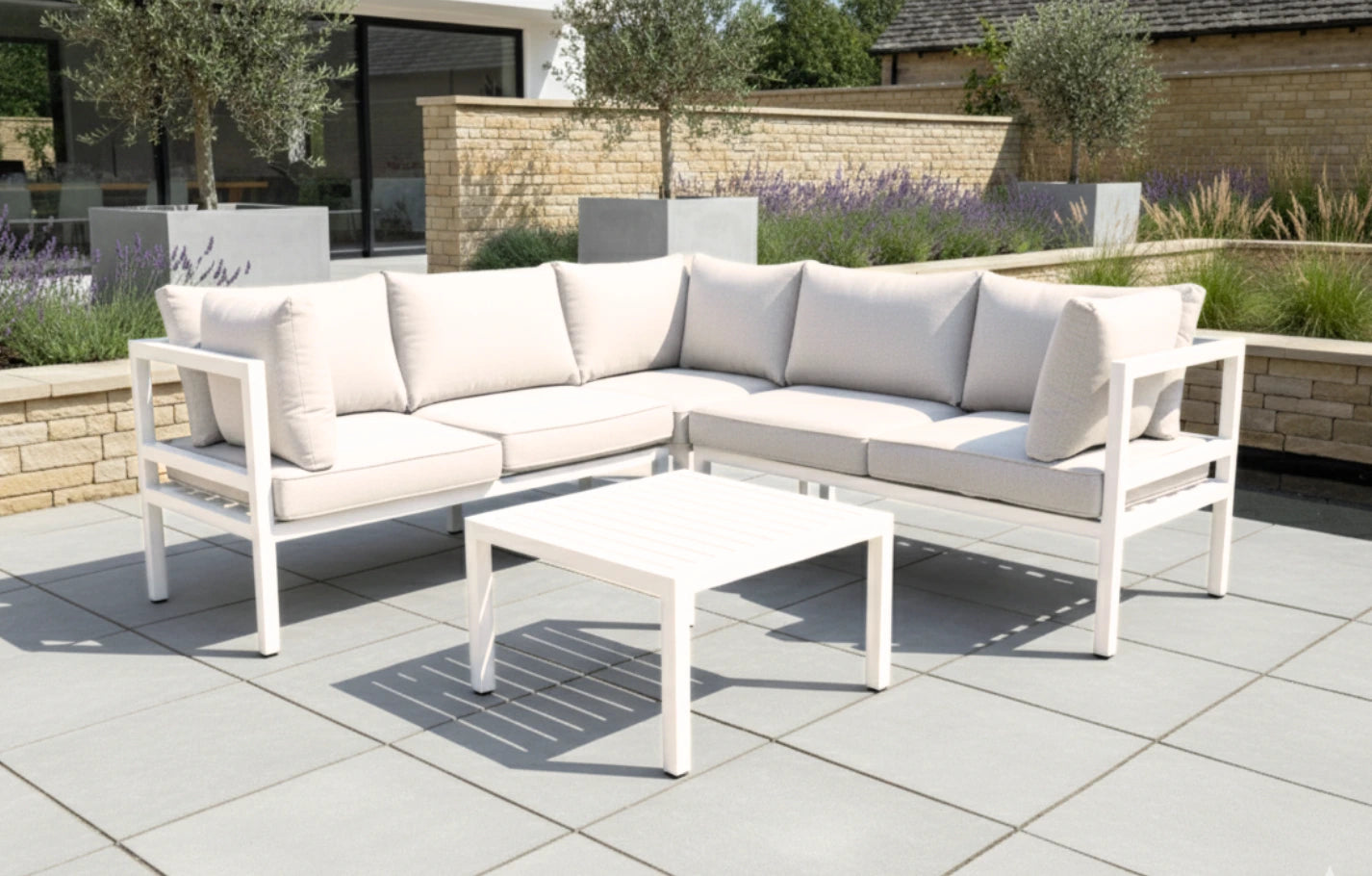 Havana 5 Seater Metal Beige Corner Garden Sofa Set - MINT Outdoor
