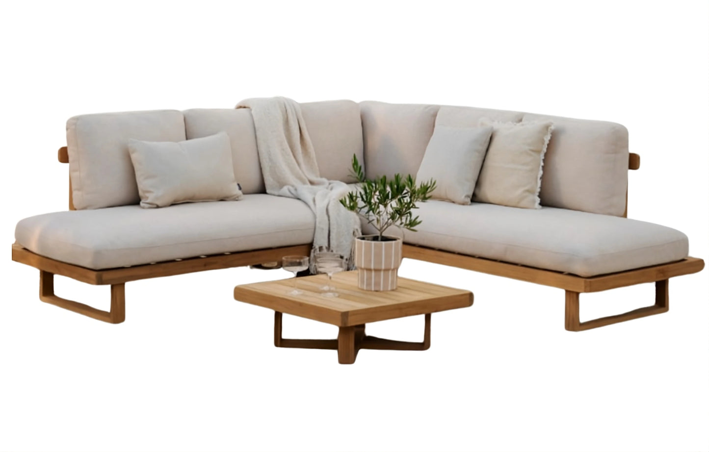 Malai 5 Seater Luxury Beige Wooden Corner Garden Set - MINT Outdoor