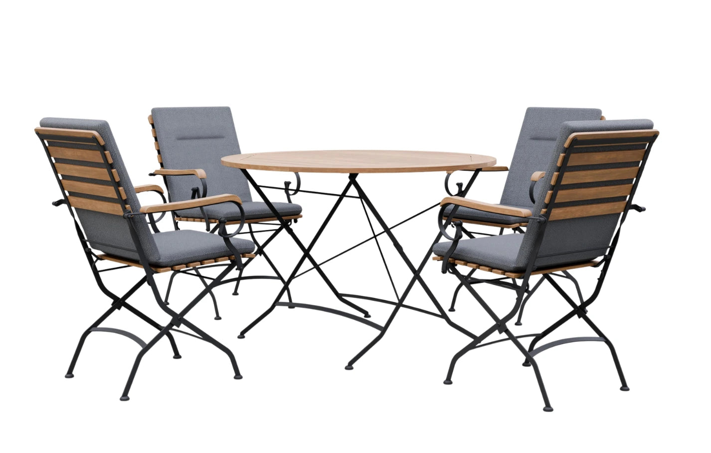 Sicily 4 Seater Teak and Wrought Iron Round 110cm Garden Dining Set - MINT Outdoor