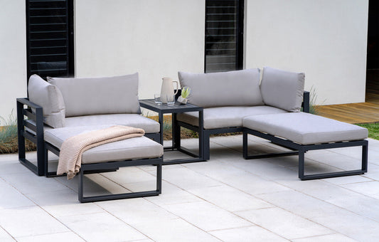 Santorini Grey 4 Seater Modular Lounge Set with Side Cushions - MINT Outdoor