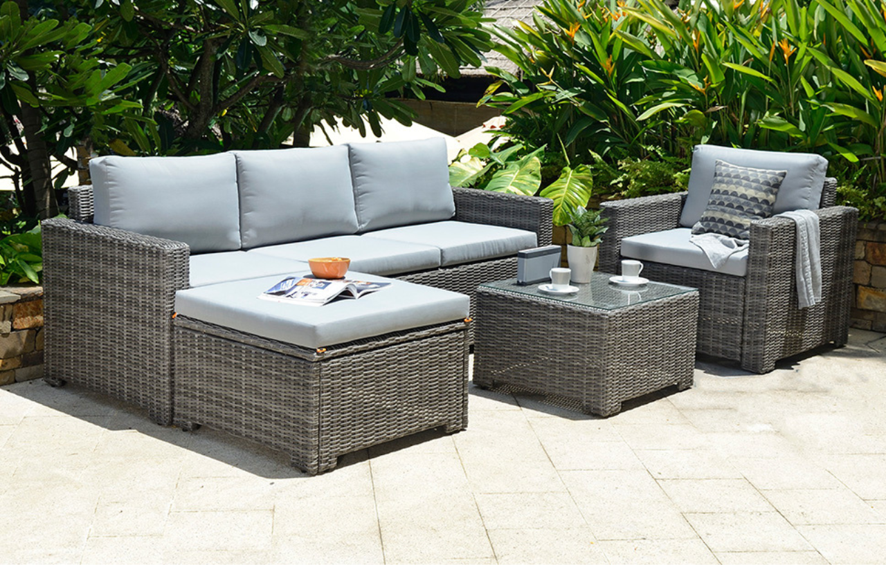 Marbella 5 Seater Garden Lounge Set Ottoman Chaise Cushions