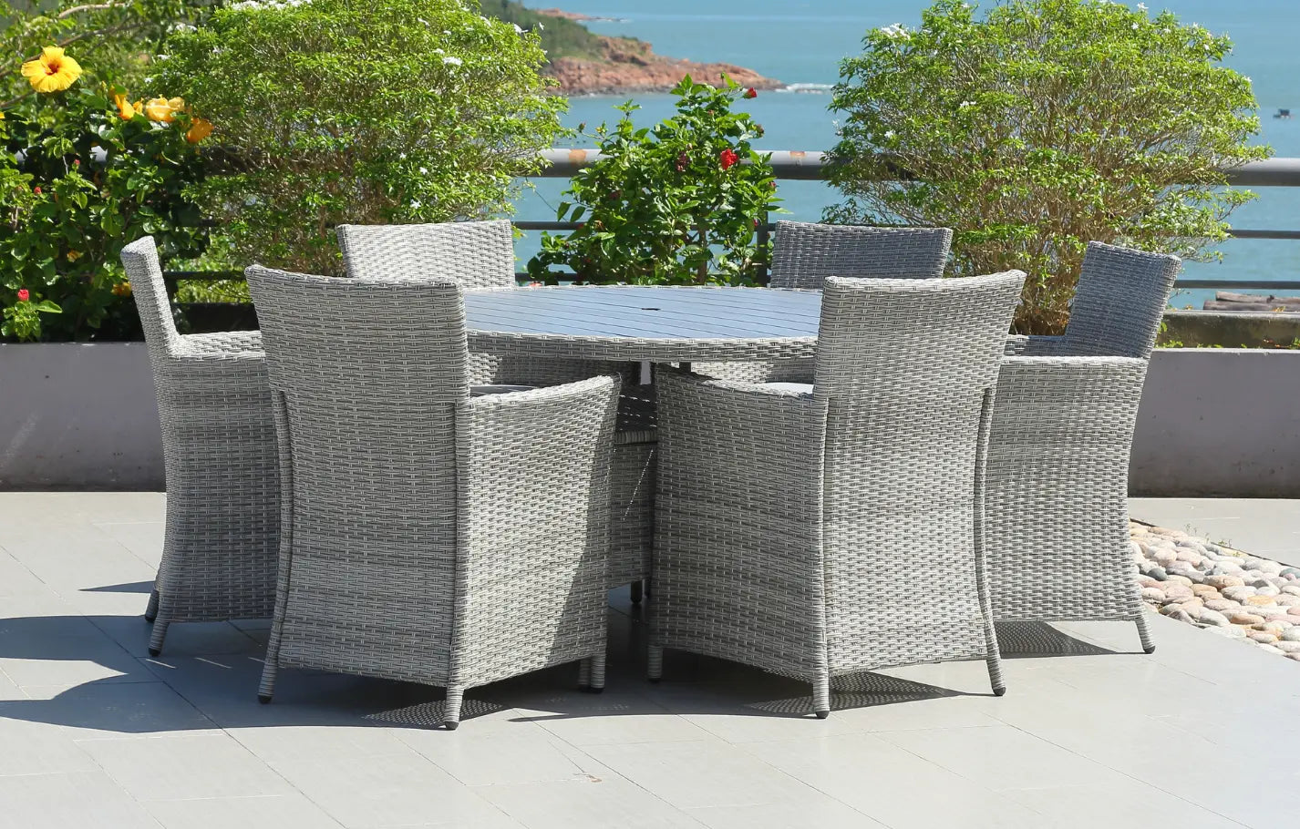 Bridgetown 6 Seater Round Rattan Polywood Garden Dining Set 150cm