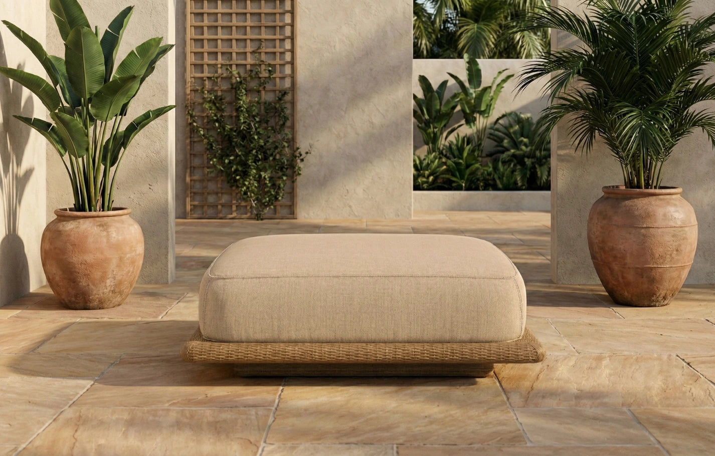 Lark Square Rattan Garden Ottoman