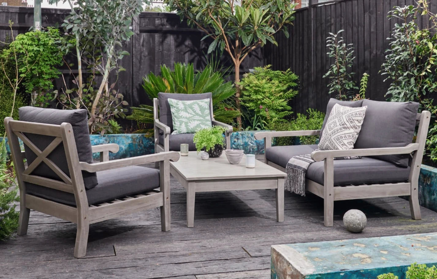 Belgrave Grey 4 Seater Wooden Corner Garden Sofa and Armchair Set