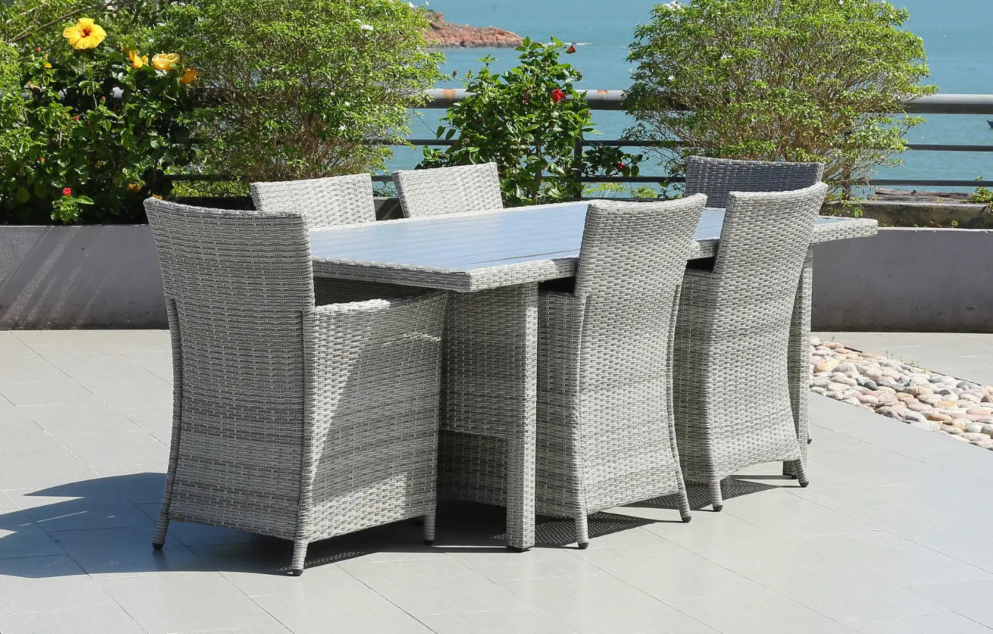 Bridgetown 6 Seater Rectangular Rattan Polywood Garden Dining Set 200cm