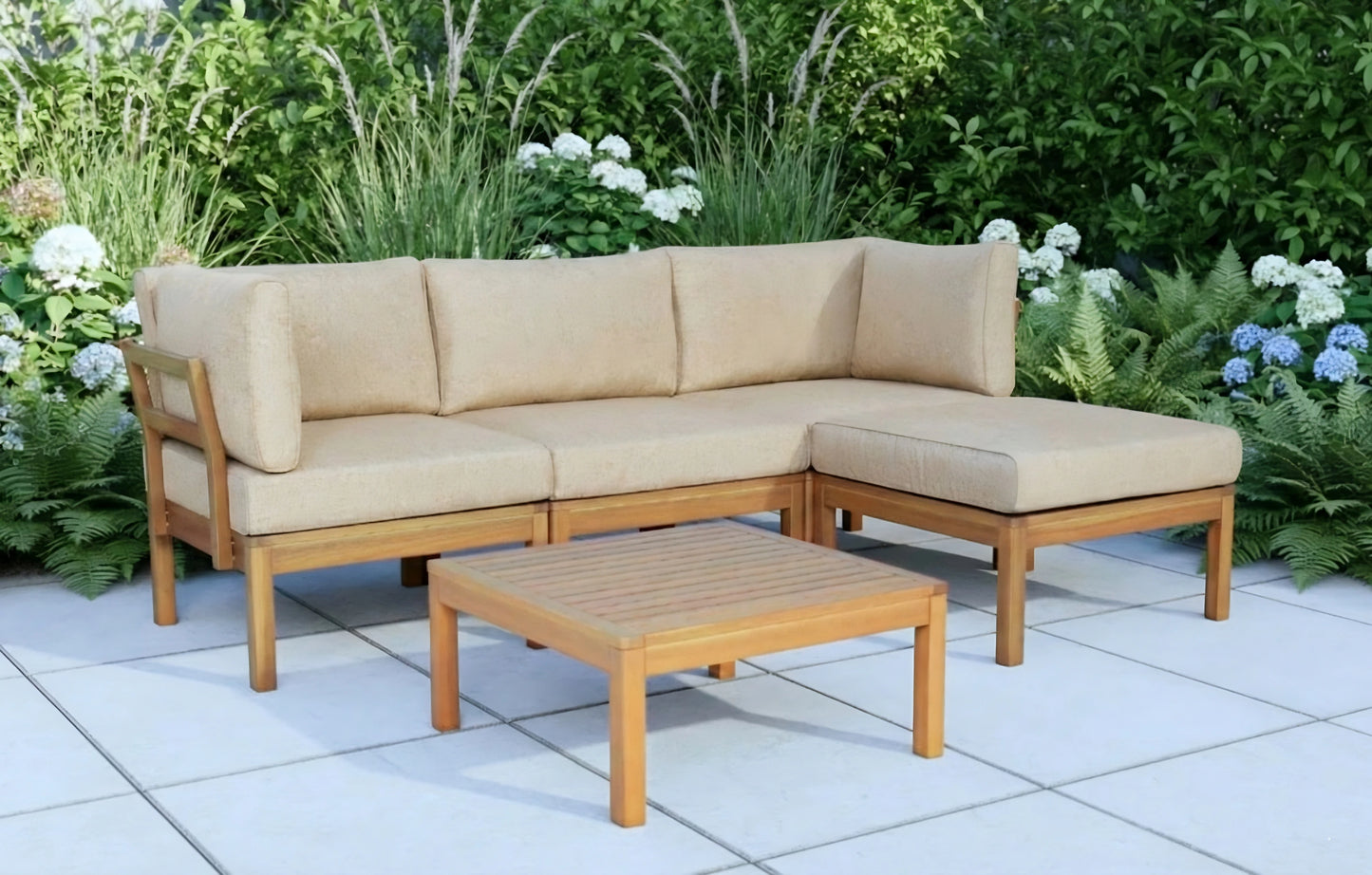 Cali 3 Seater Wooden Garden Chaise Sofa Set