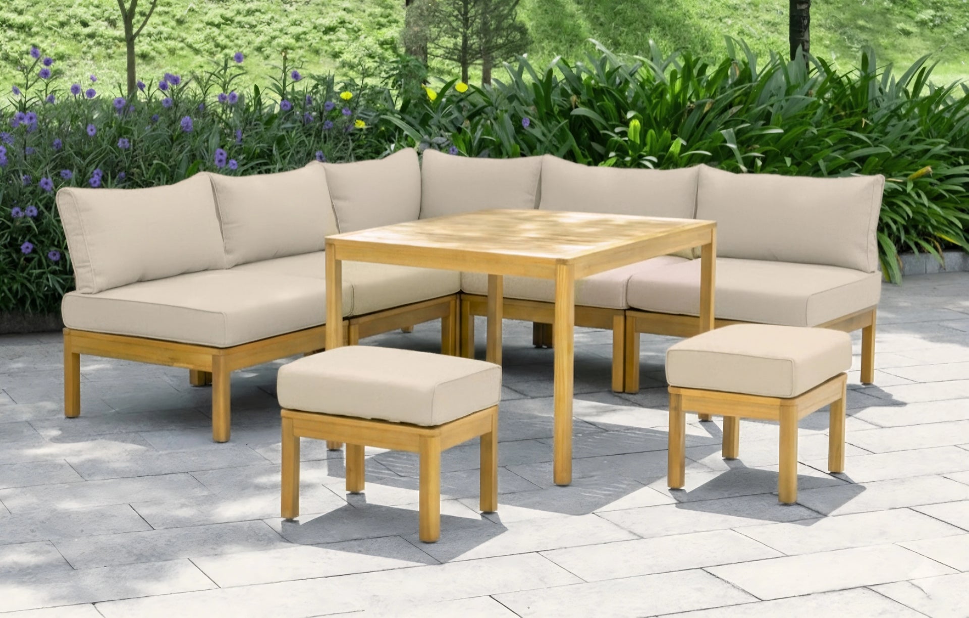 Cali 7 Seater Wooden Corner Sofa Lounge Dining Set