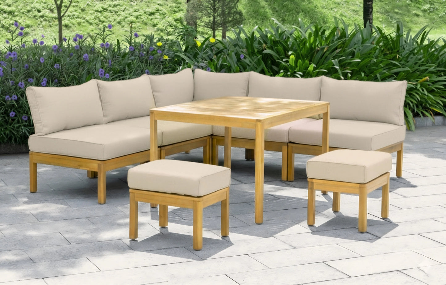 Cali 7 Seater Wooden Corner Sofa Lounge and Dining Set