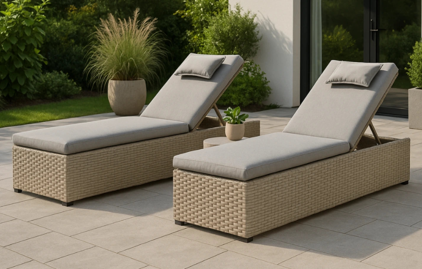 Chesterton Rattan Luxury Grey Sun Lounger - Set of Two - MINT Outdoor