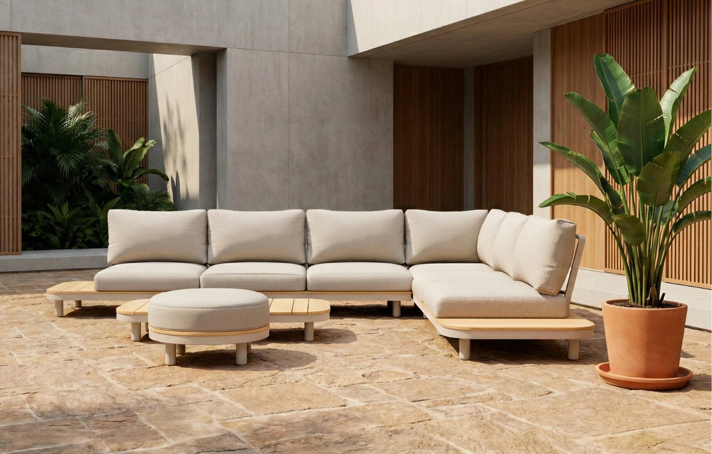 Cove 7 Seater Corner Garden Sofa Set Solid Acacia Wood & Olefin Cushions