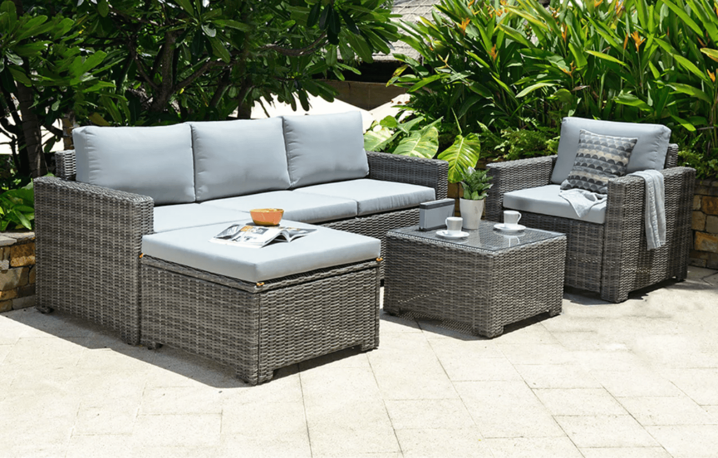 Marbella Grey 5 Seater Chaise Garden Sofa Set and Cover Bundle