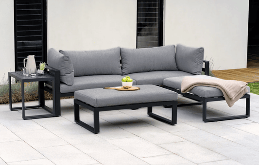 Santorini Grey 4 Seater Modular Aluminium Lounge Set and Cover Bundle - MINT Outdoor
