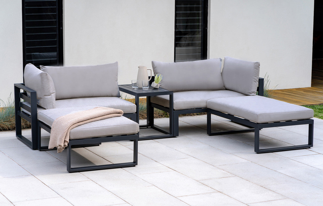 Santorini Grey 4 Seater Modular Lounge Set with Side Cushions - MINT Outdoor
