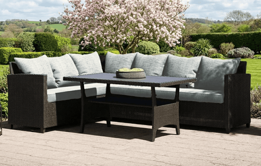 Stockholm 6 Seater Black Rattan Corner Set and Cover Bundle - MINT Outdoor