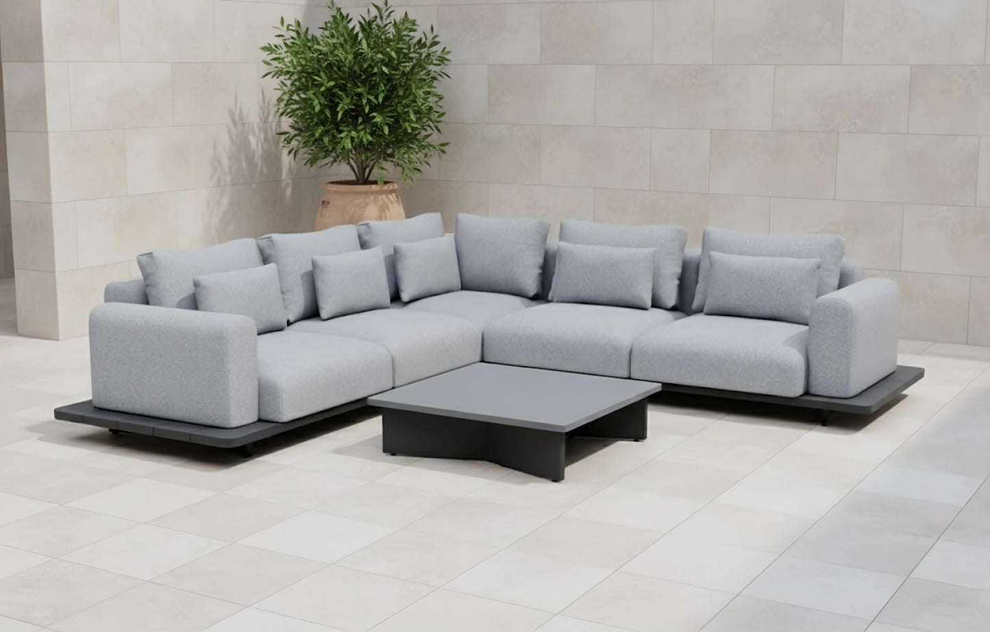 Wren Grey 5 Seater Aluminium Corner Lounge Set With Concrete Table - MINT Outdoor