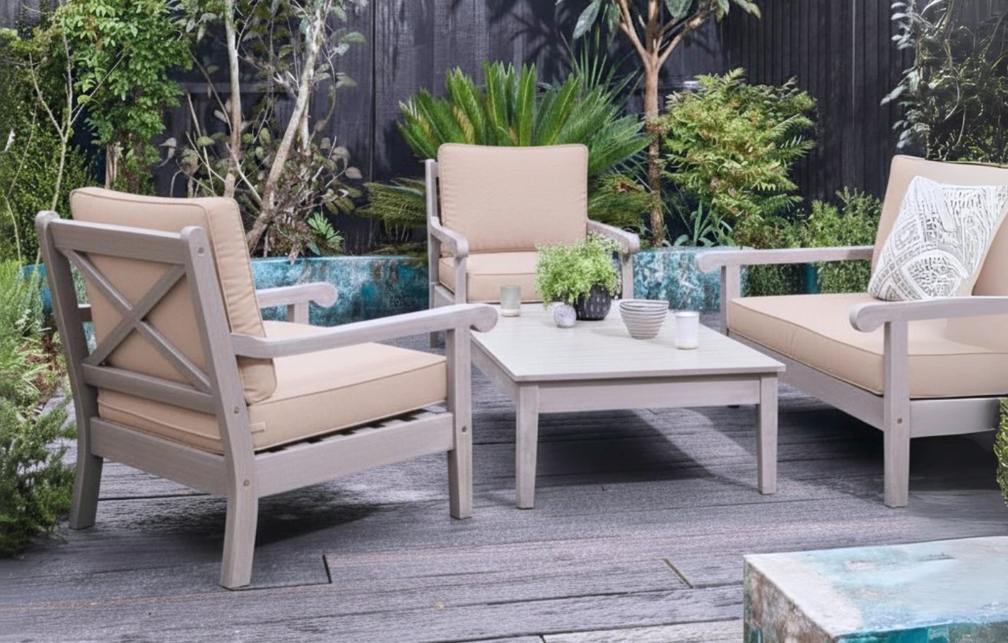 Belgrave Grey 4 Seater Wooden Corner Garden Sofa and Armchair Set