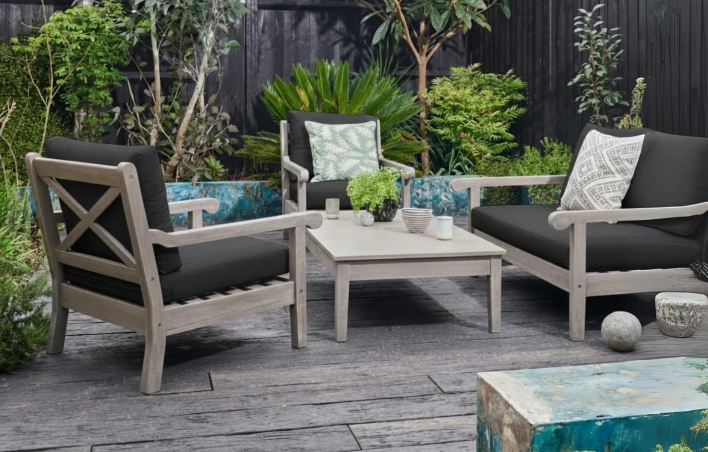 Belgrave Grey 4 Seater Wooden Corner Garden Sofa and Armchair Set