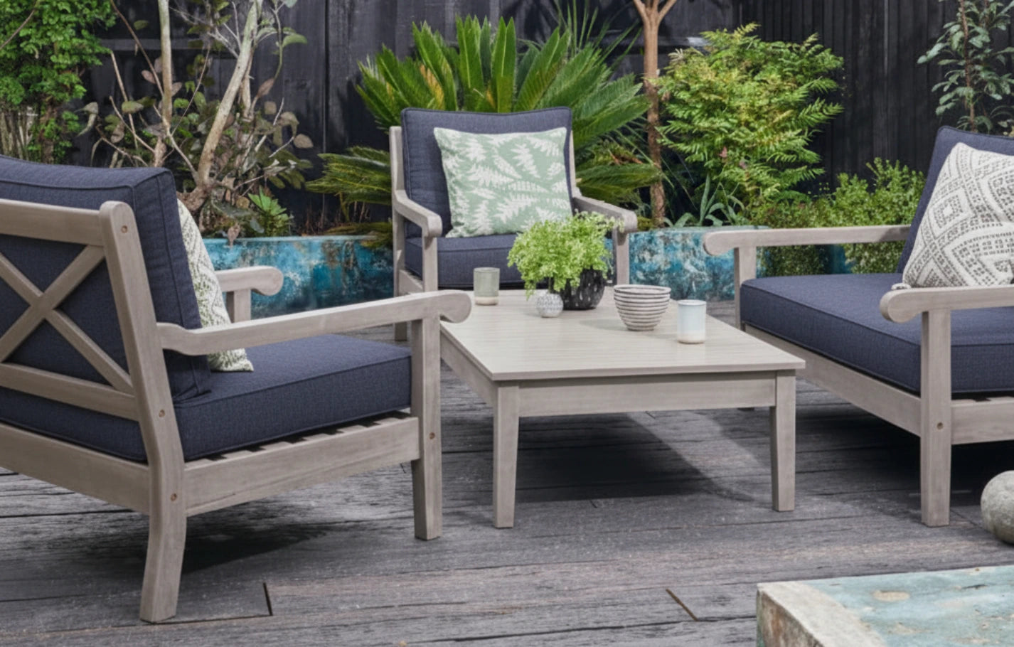 Belgrave Grey 4 Seater Wooden Corner Garden Sofa and Armchair Set