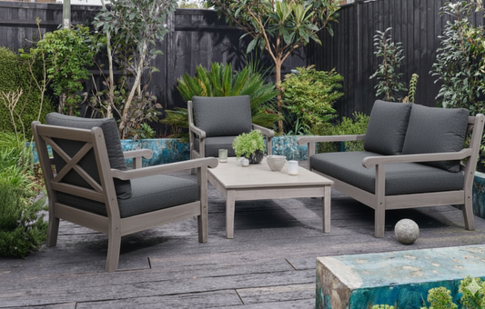 Belgrave Grey 4 Seater Wooden Corner Garden Sofa and Armchair Set