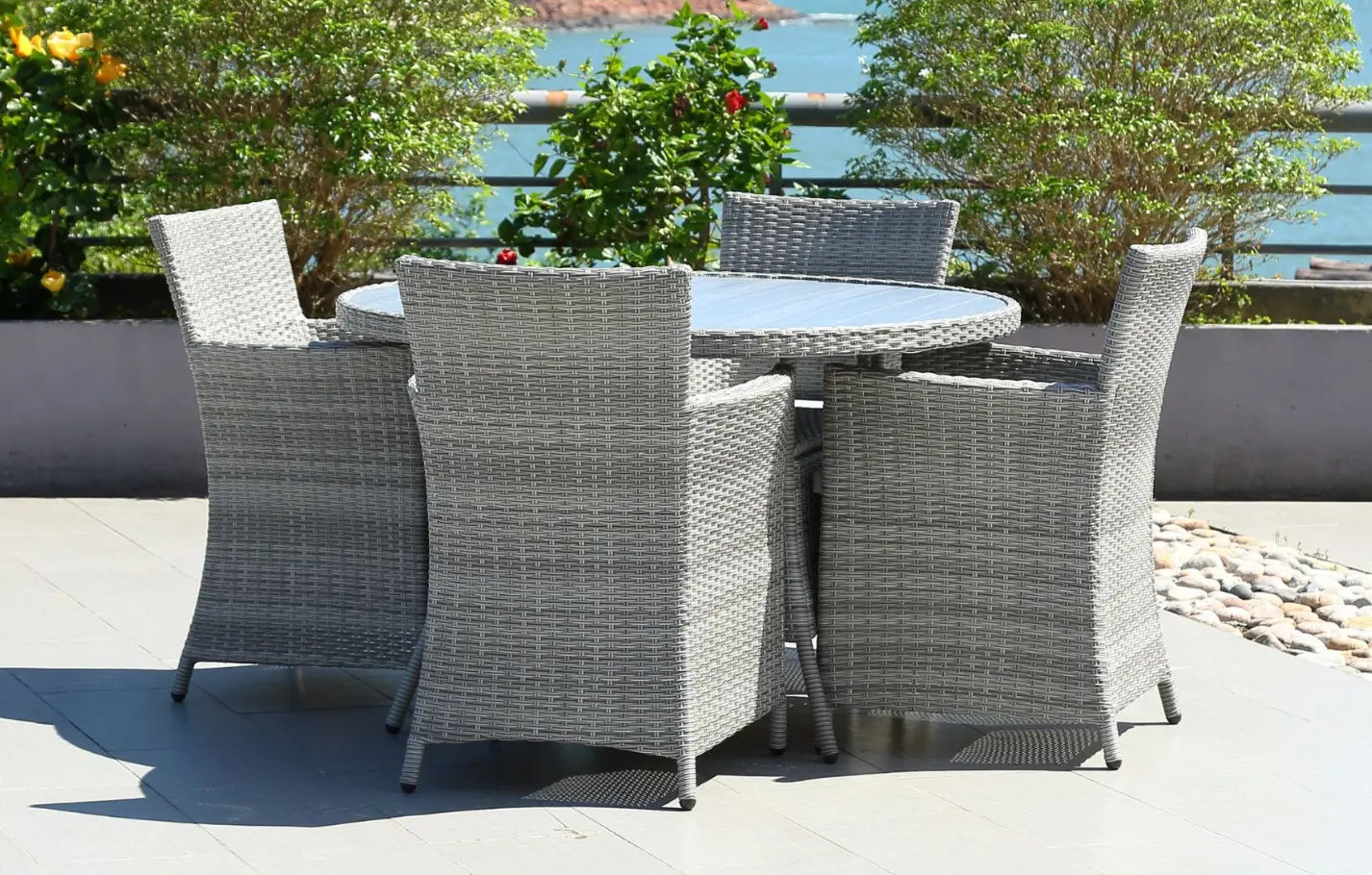 Bridgetown 4 Seater Round Garden Dining Set Rattan & Polywood 120cm Table