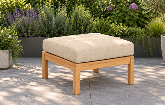 Cali Square Wooden Ottoman Beige