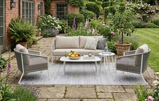 Darcy 5-Seater Woven Rope & Aluminium Luxury Garden Sofa Set with Armchairs and Coffee Tables