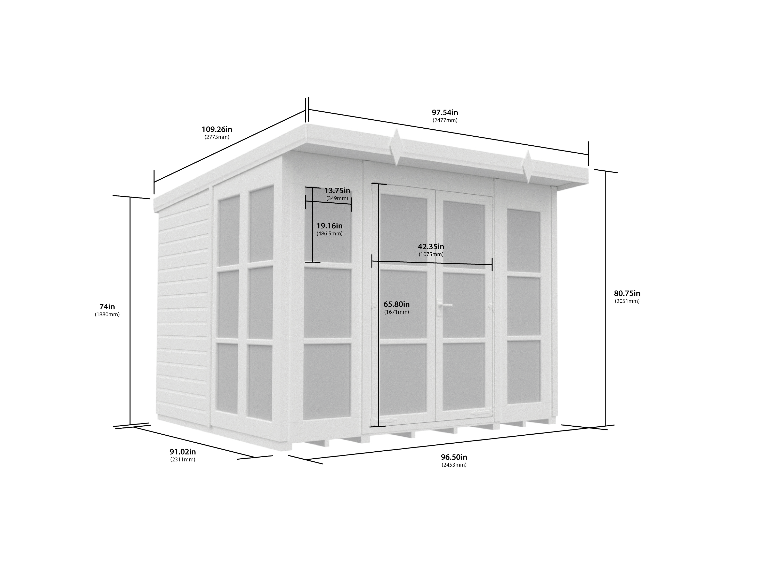 8 x 8 Georgian Window Pent Summer House