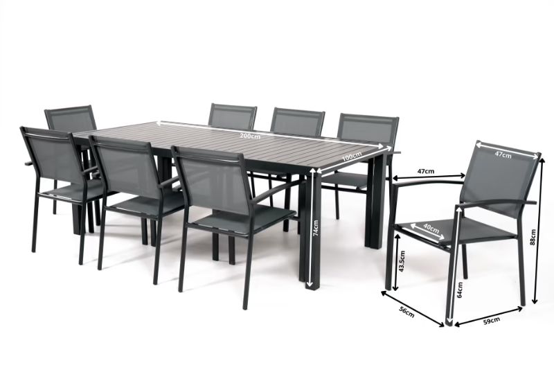Havana Dark Grey 8 Seater Aluminium Patio Dining Set - MINT Outdoor