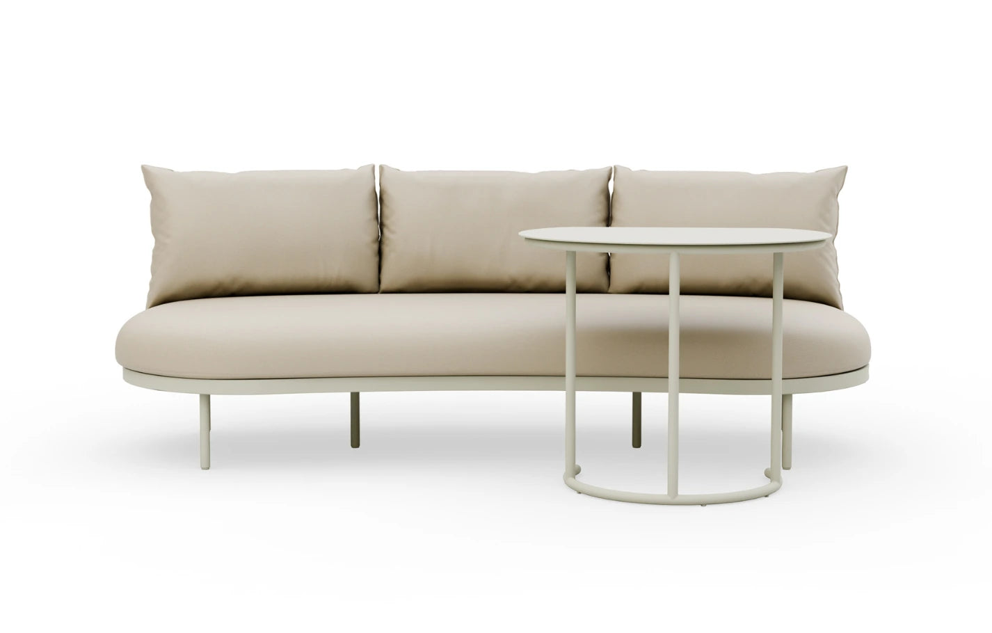 Kiki Beige 3-Seater Curved Garden Sofa and Coffee Table