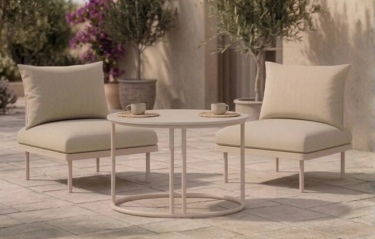 Kiki Beige Metal Garden 2 Seater Bistro Set