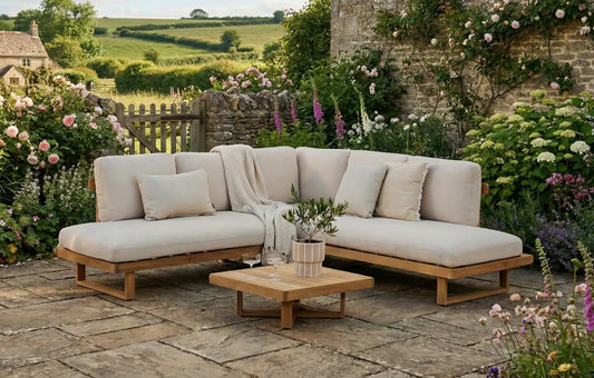 Malai 5 Seater Luxury Beige Wooden Corner Garden Set