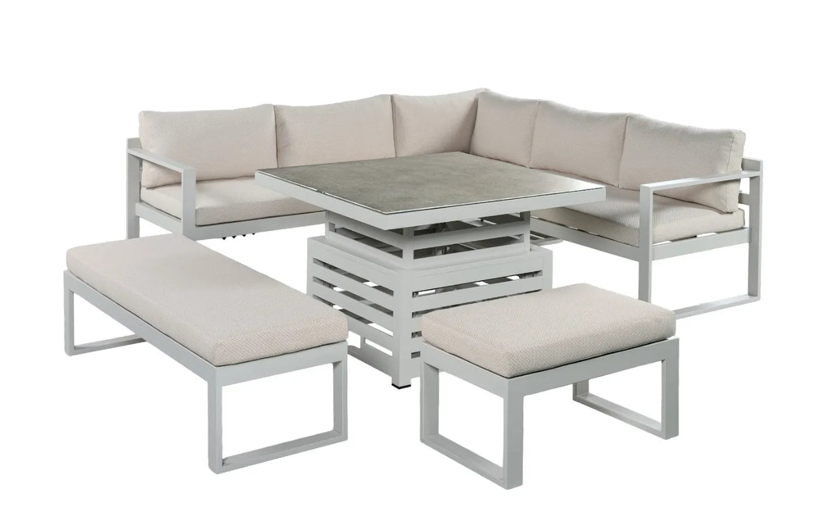 Orlando 8 Seater Aluminium Garden Sofa Luxury Lounge Set With Up-Down Glass Table