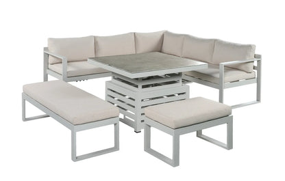 Orlando 8 Seater Aluminium Garden Sofa Luxury Lounge Set With Up-Down Glass Table