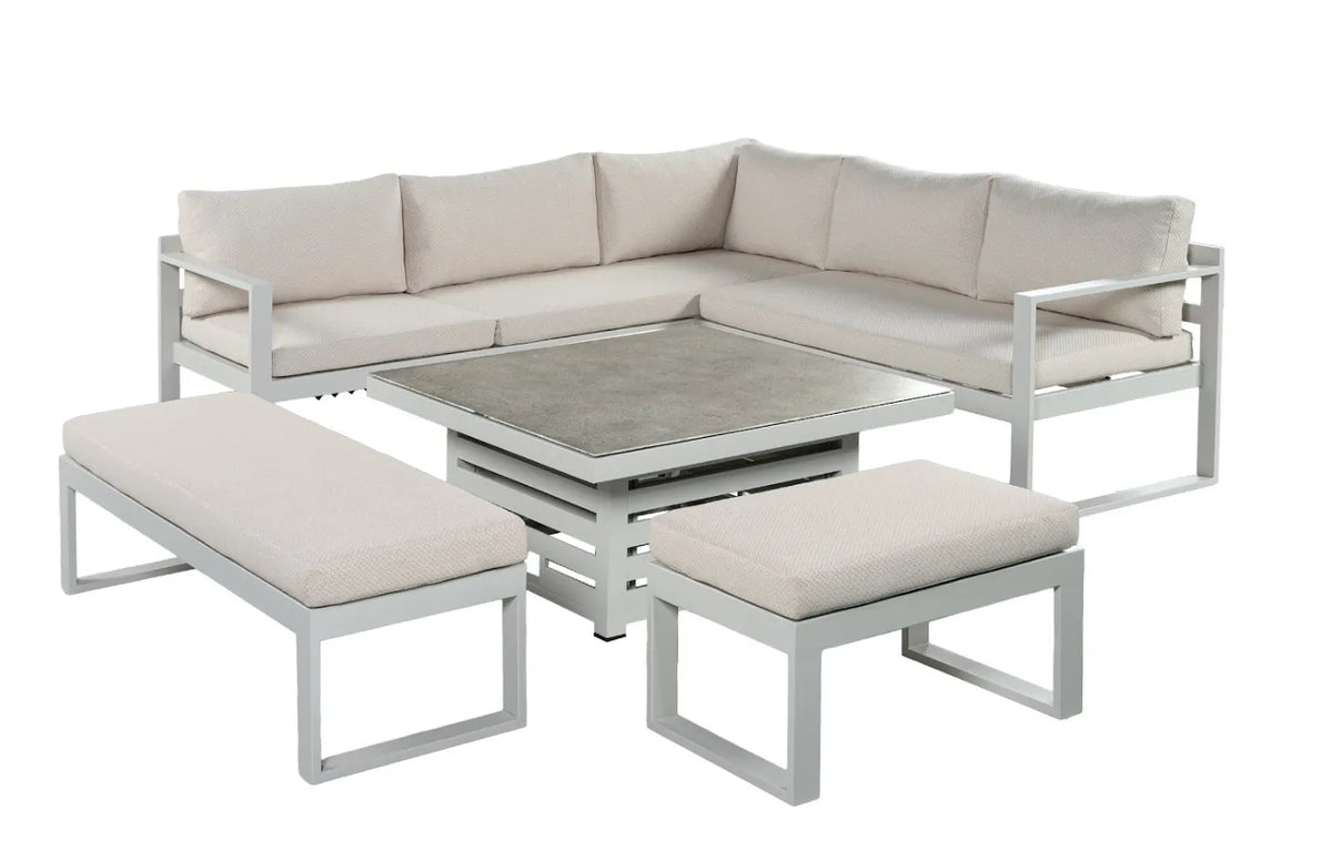 Orlando 8 Seater Aluminium Garden Sofa Luxury Lounge Set With Up-Down Glass Table