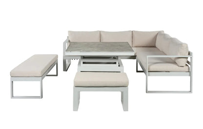 Orlando 8 Seater Aluminium Garden Sofa Luxury Lounge Set With Up-Down Glass Table