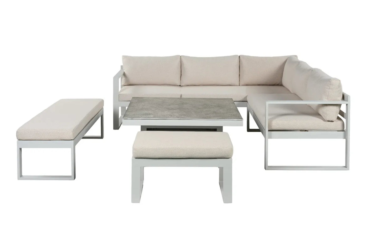Orlando 8 Seater Aluminium Garden Sofa Luxury Lounge Set With Up-Down Glass Table