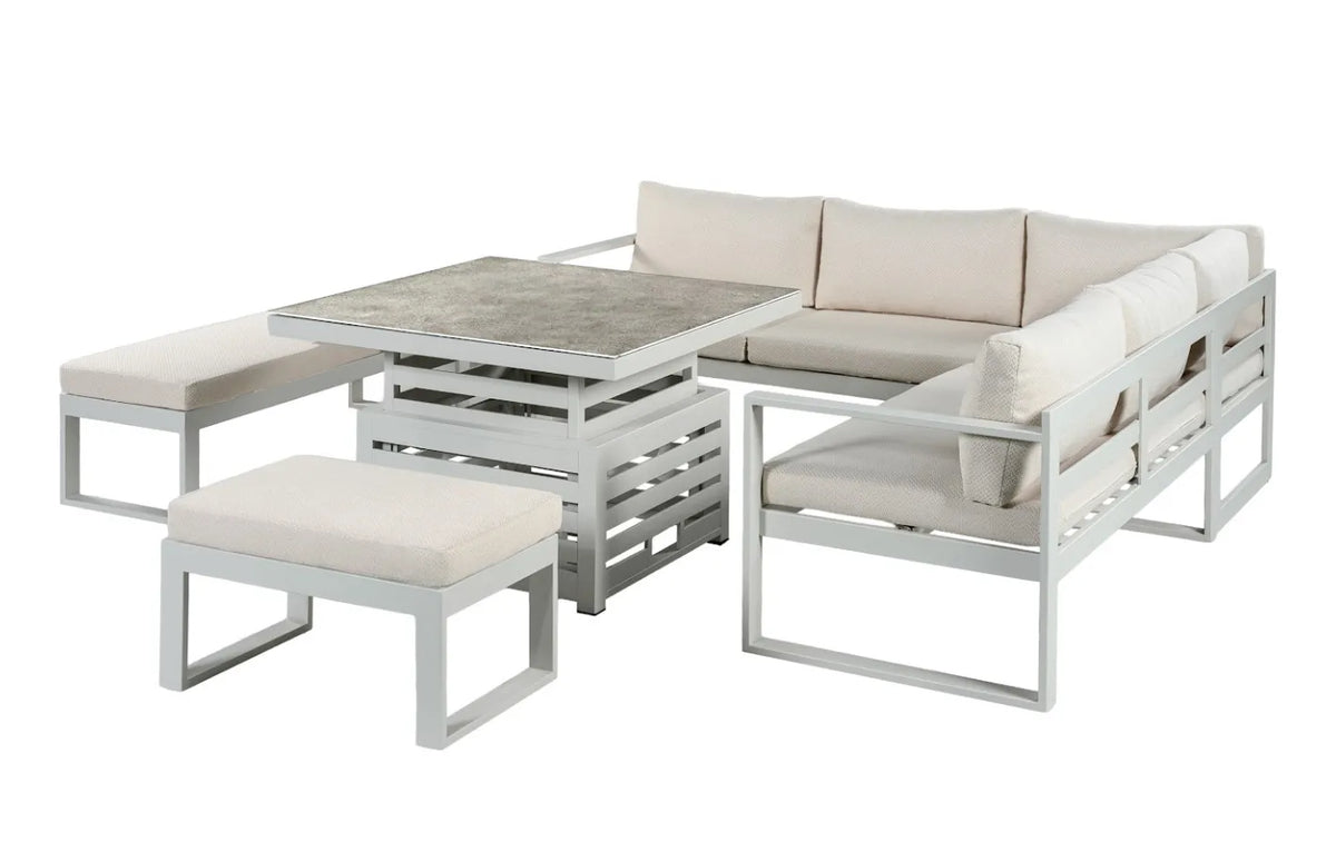 Orlando 8 Seater Aluminium Garden Sofa Luxury Lounge Set With Up-Down Glass Table