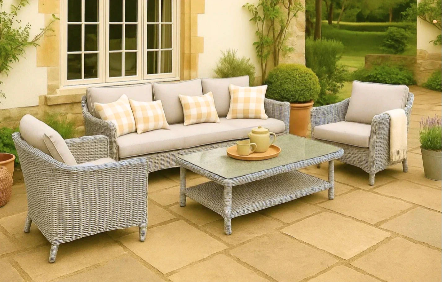 Oxford 5 Seater Rattan Sofa Armchair Garden Set