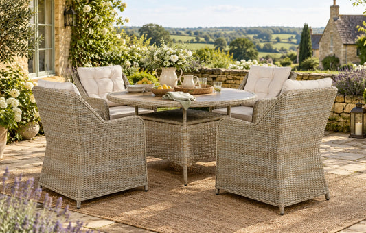 Palermo Rattan and Wood-Effect Garden Dining Set 4 Seater 120cm