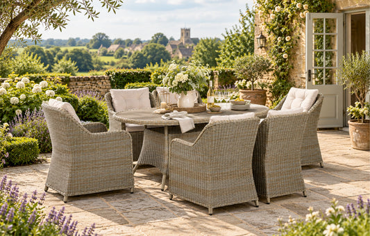 Palermo Rattan and Wood-Effect Garden Dining Set 6 Seater 180cm