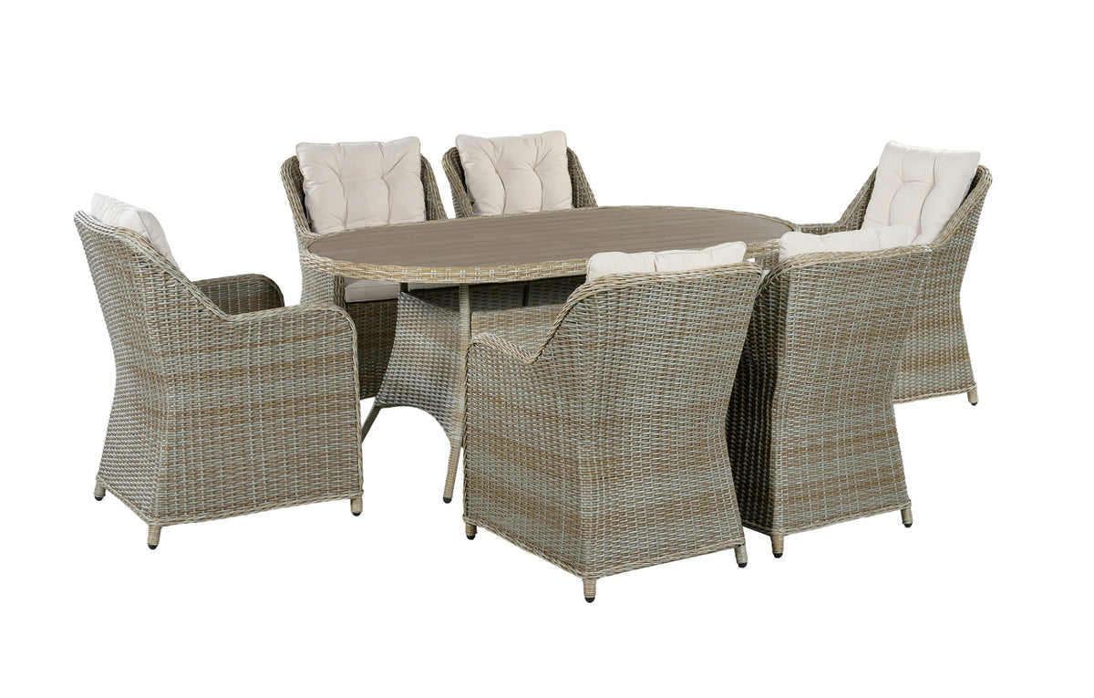 Palermo Rattan and Wood-Effect Garden Dining Set 6 Seater 180cm