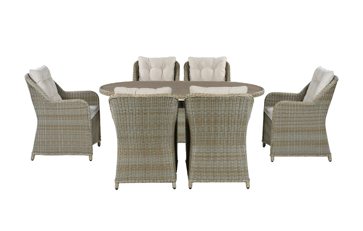 Palermo Rattan and Wood-Effect Garden Dining Set 6 Seater 180cm