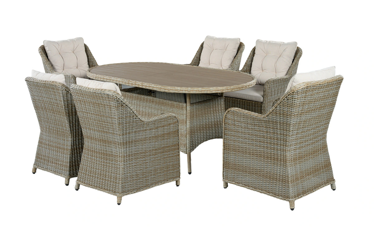 Palermo Rattan and Wood-Effect Garden Dining Set 6 Seater 180cm