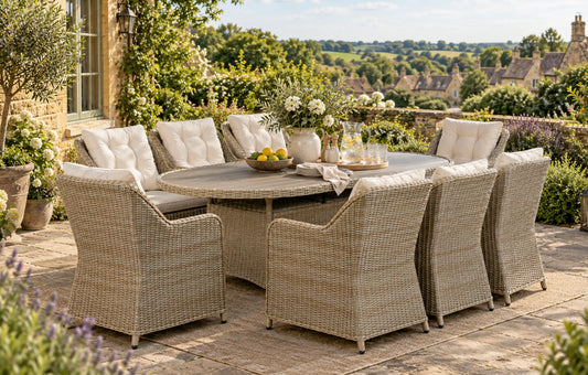 Palermo Rattan and Wood-Effect Garden Dining Set 8 Seater 220cm