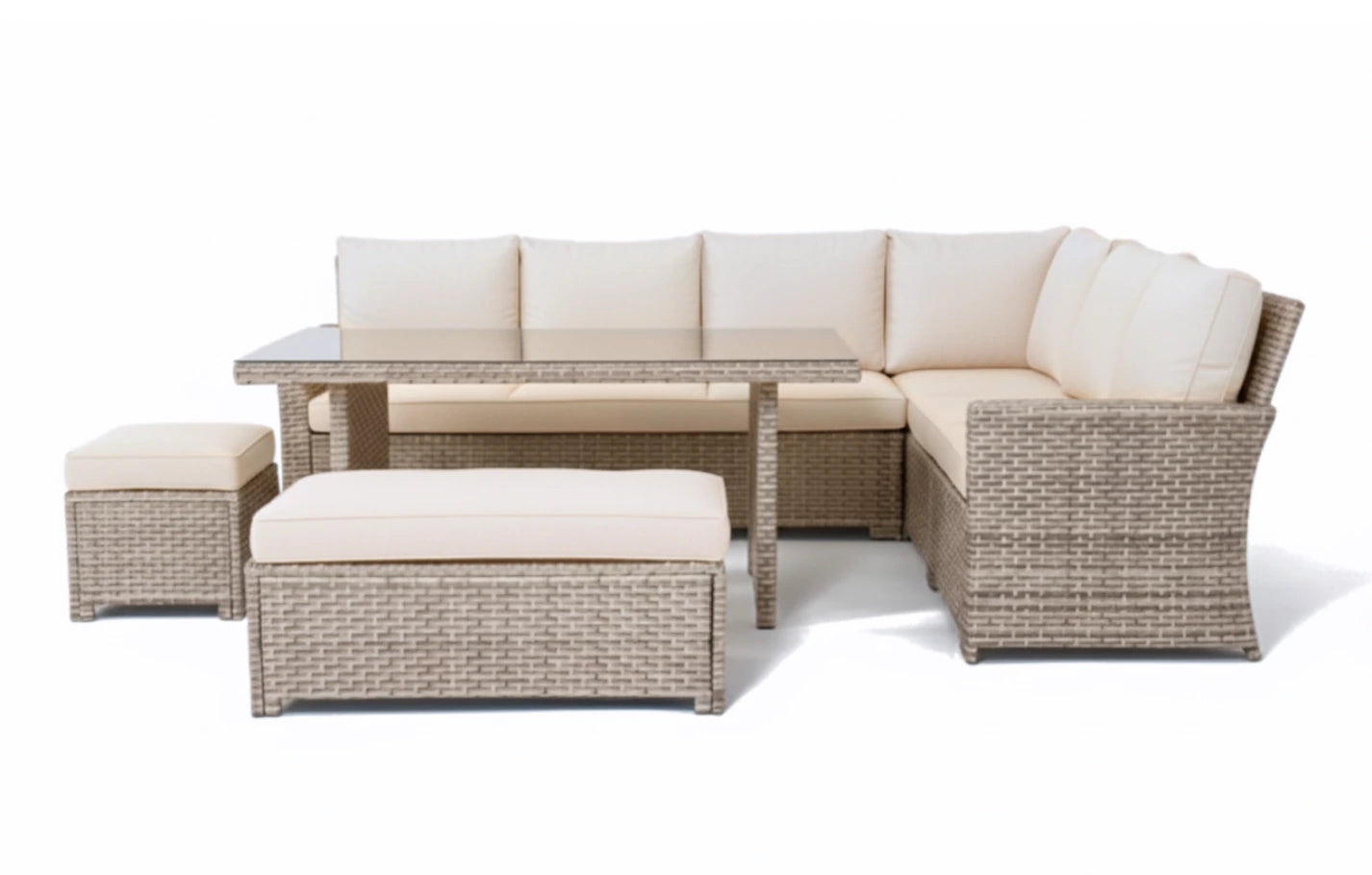 Palma Beige Corner Rattan Casual Garden Dining and Lounge Set 9 Seater