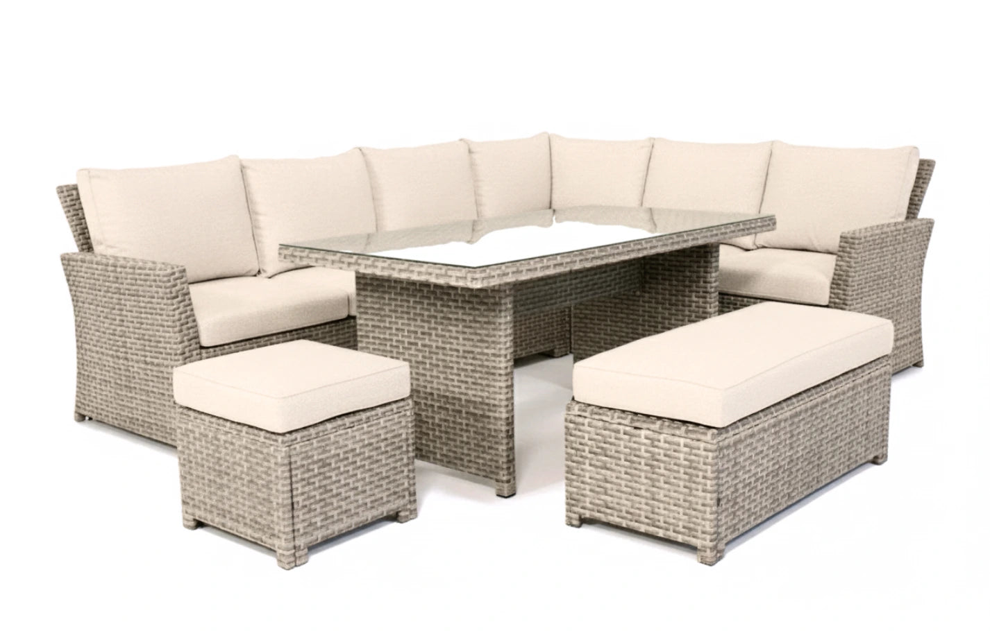 Palma Beige Corner Rattan Casual Garden Dining and Lounge Set 9 Seater